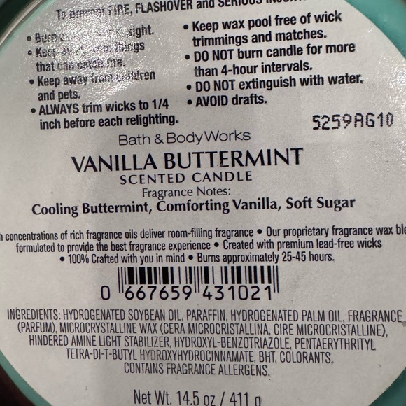 Vanilla Buttermint Candle Bath and Body Works - Picture 3 of 3